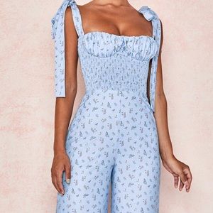 House of CB Blue Floral Shirred Jumpsuit